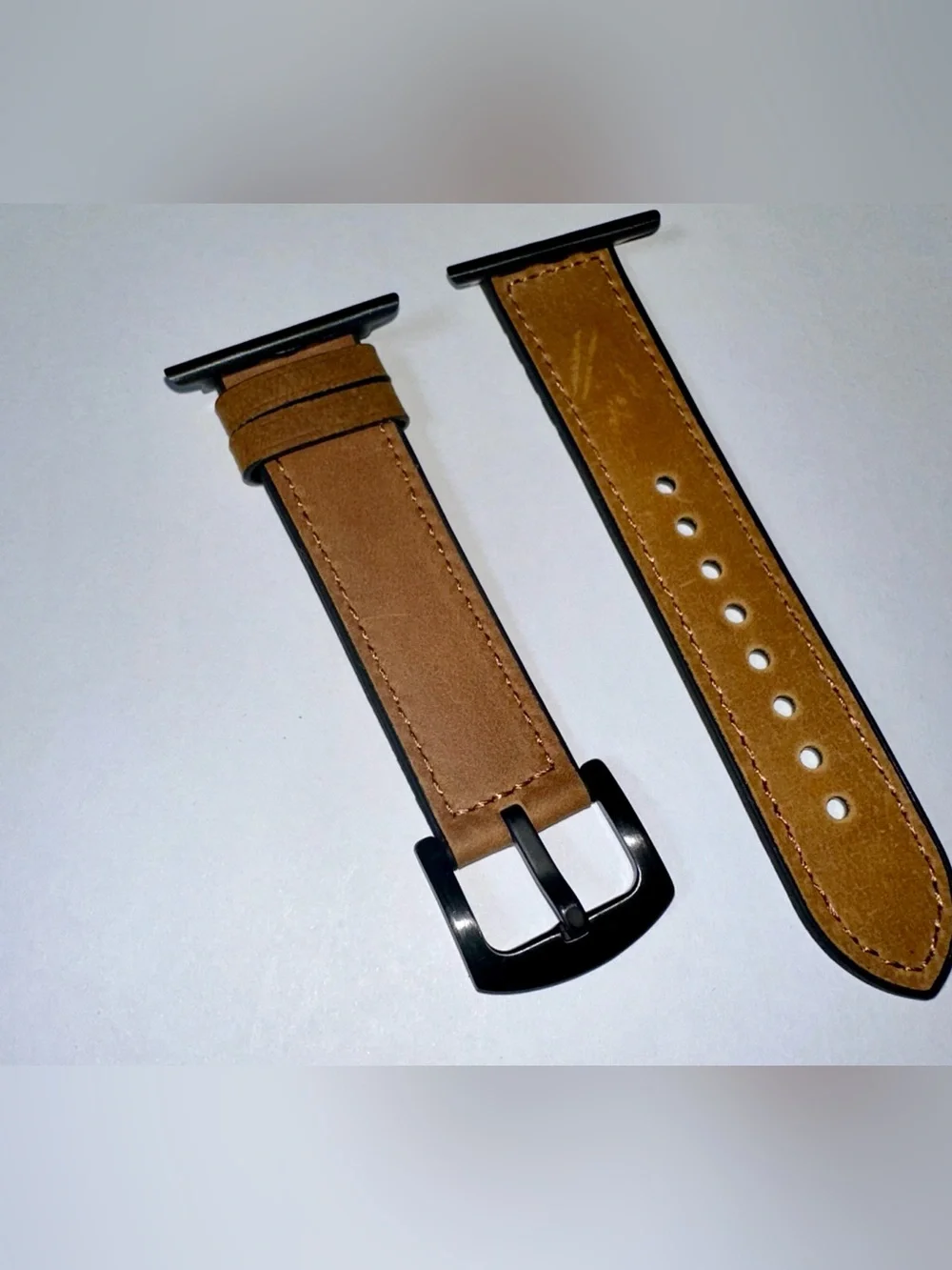 Apple Tan Leather Watch Band with Black Buckle 49mm